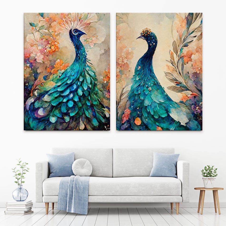 Peacocks Gaze Duo Canvas Print wall art product 3d artwork wallpaper / Shutterstock