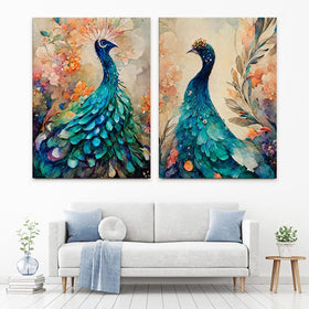 Peacocks Gaze Duo Canvas Print wall art product 3d artwork wallpaper / Shutterstock