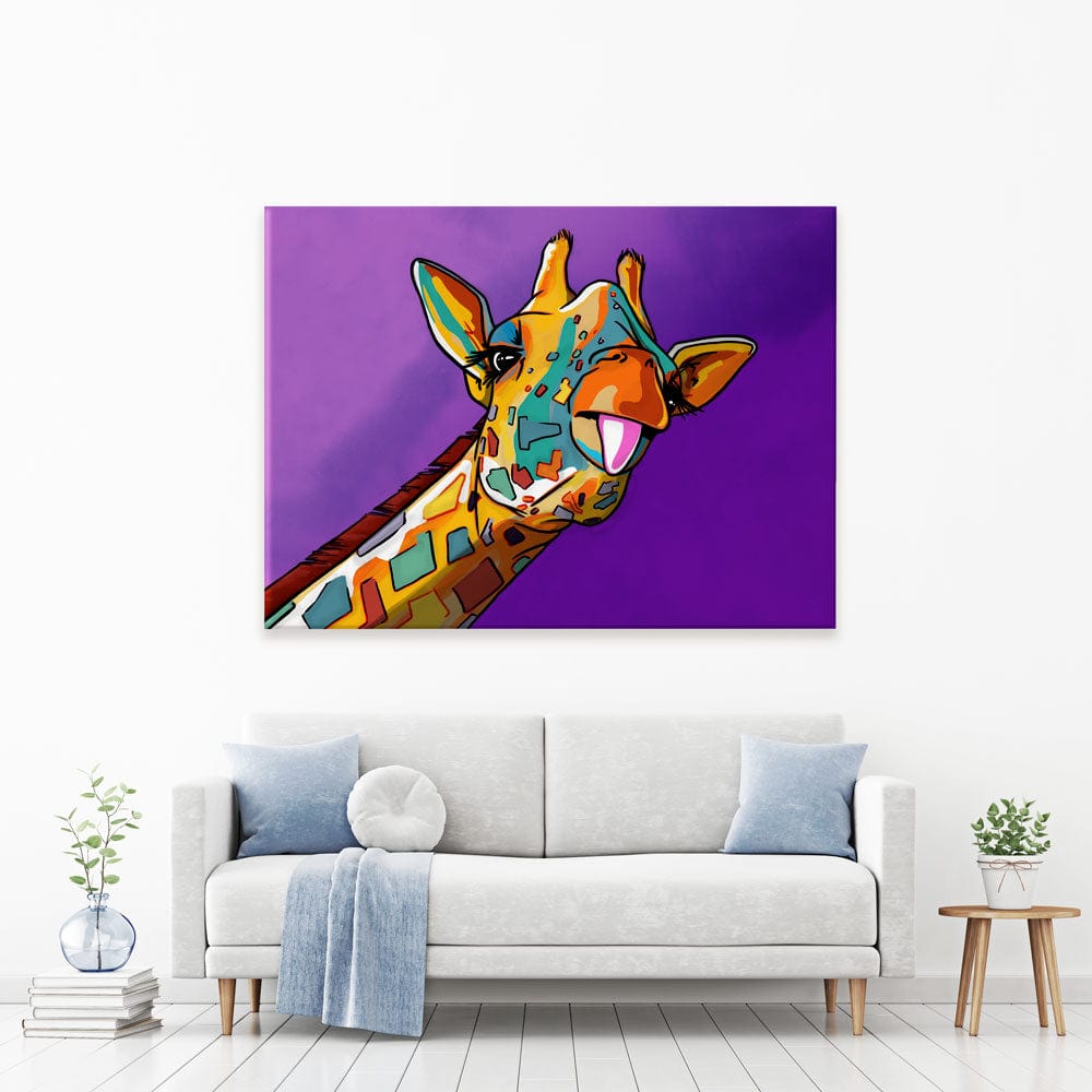 Purple Cheeky Giraffe Canvas Print wall art product Art Print Shop