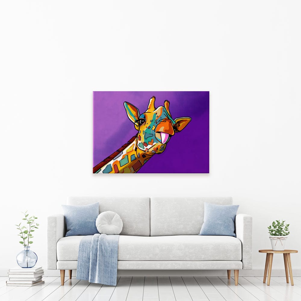 Purple Cheeky Giraffe Canvas Print wall art product Art Print Shop