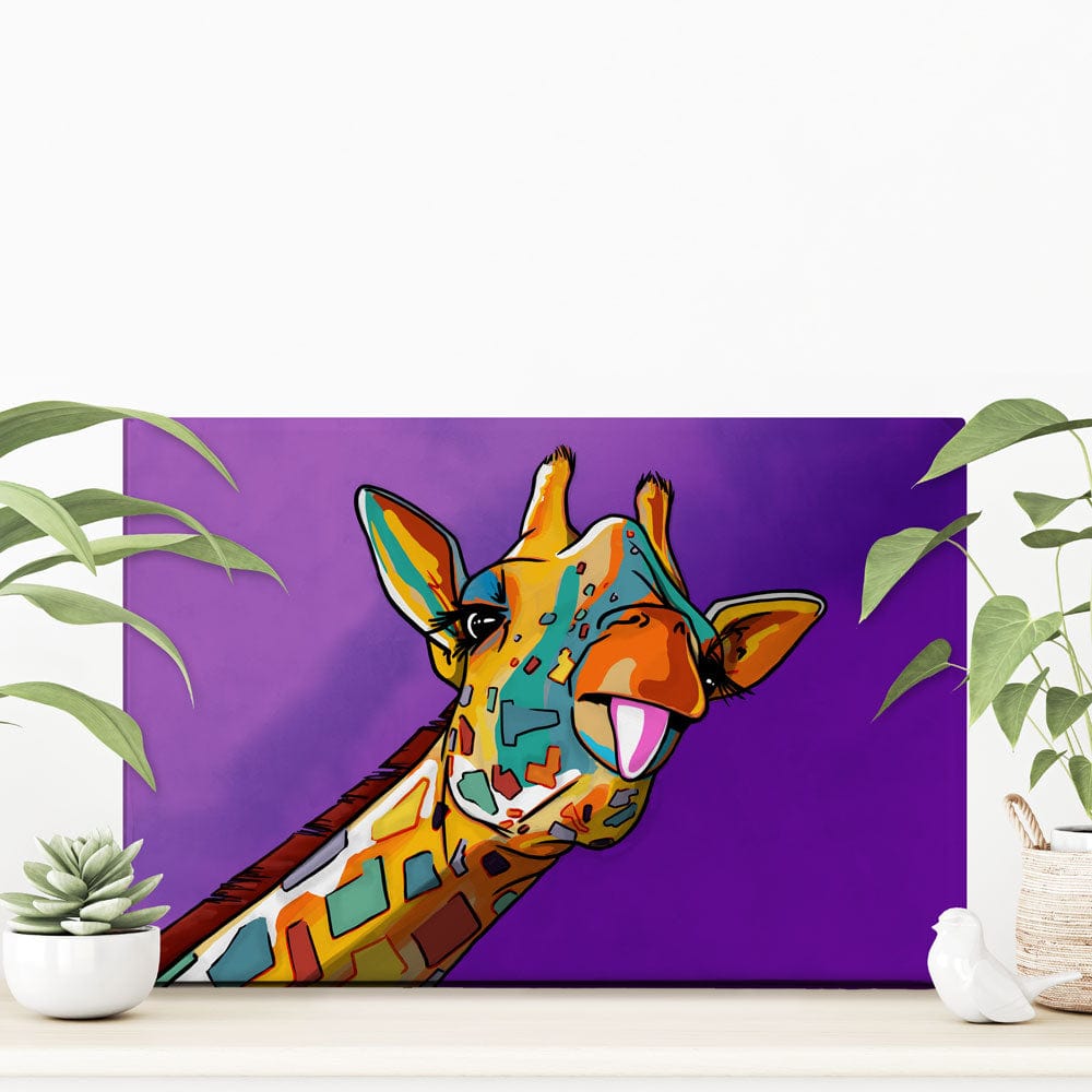 Purple Cheeky Giraffe Canvas Print wall art product Art Print Shop