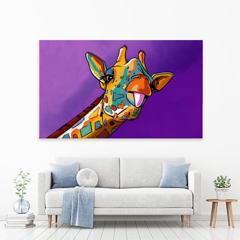 Purple Cheeky Giraffe Canvas Print wall art product Art Print Shop