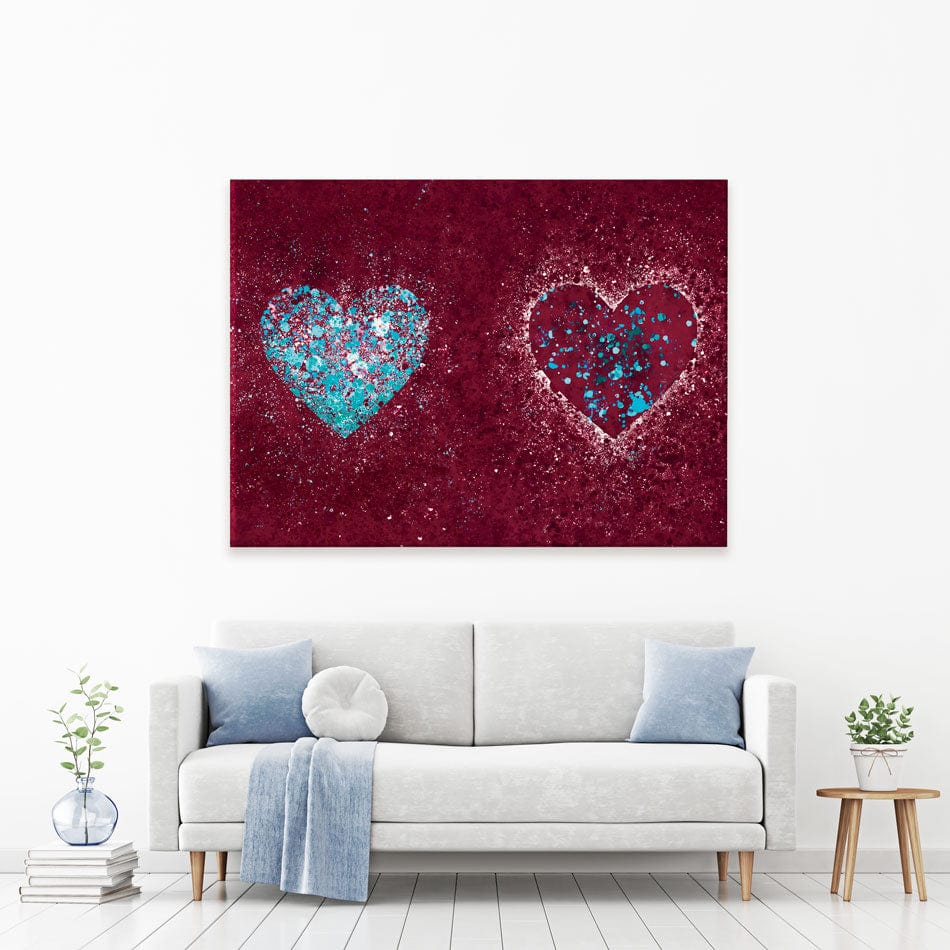 Red Hearts Splatter Canvas Print wall art product J Tonges / Independent