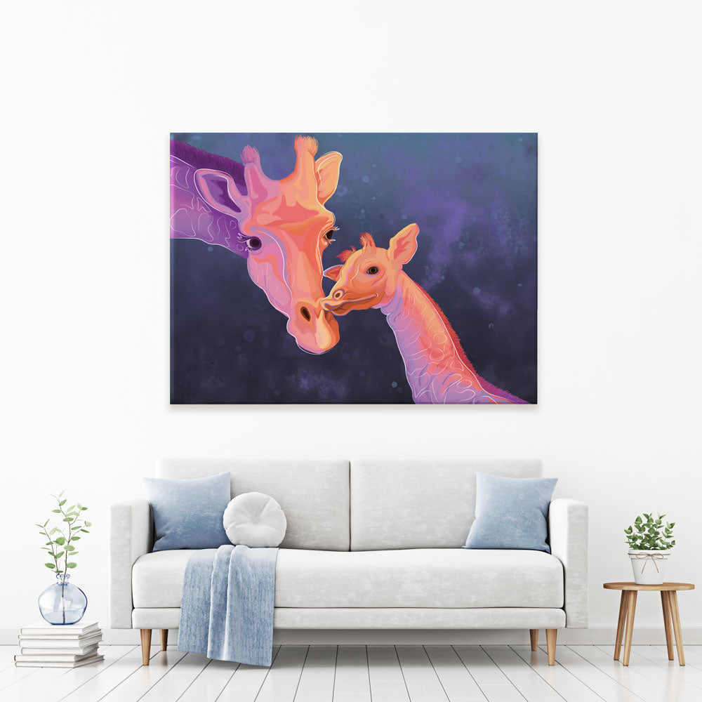 Sunset Giraffe And Calf Canvas Print