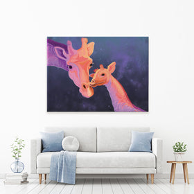 Sunset Giraffe And Calf Canvas Print