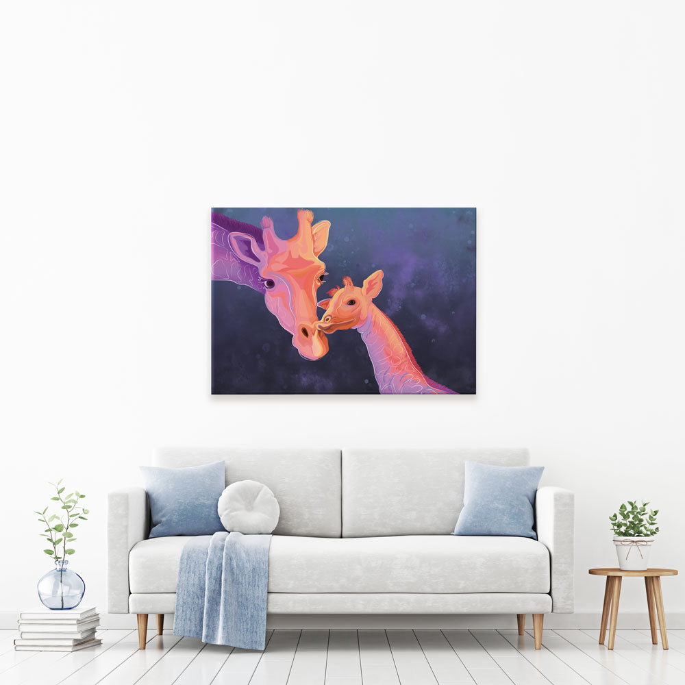 Sunset Giraffe And Calf Canvas Print