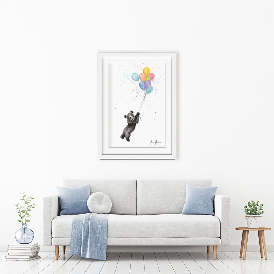 The Bear And The Balloons Framed Art Print wall art product Ashvin Harrison