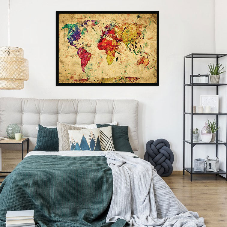 Colourful Vintage World Map Framed Print