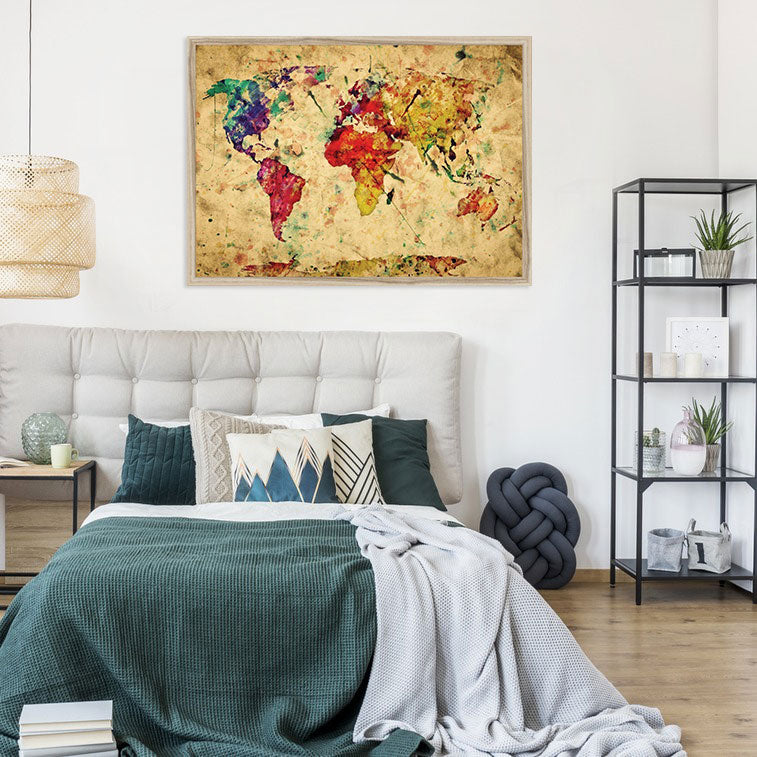 Colourful Vintage World Map Framed Print