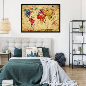 Colourful Vintage World Map Framed Print