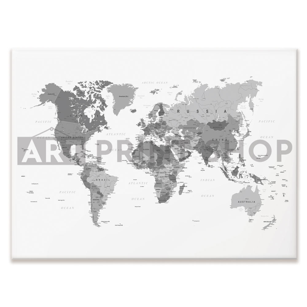 World Map Black And White Canvas Print