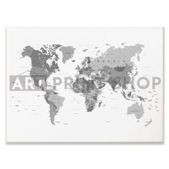 World Map Black And White Canvas Print