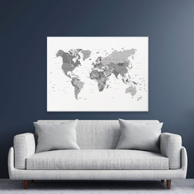 World Map Black And White Canvas Print