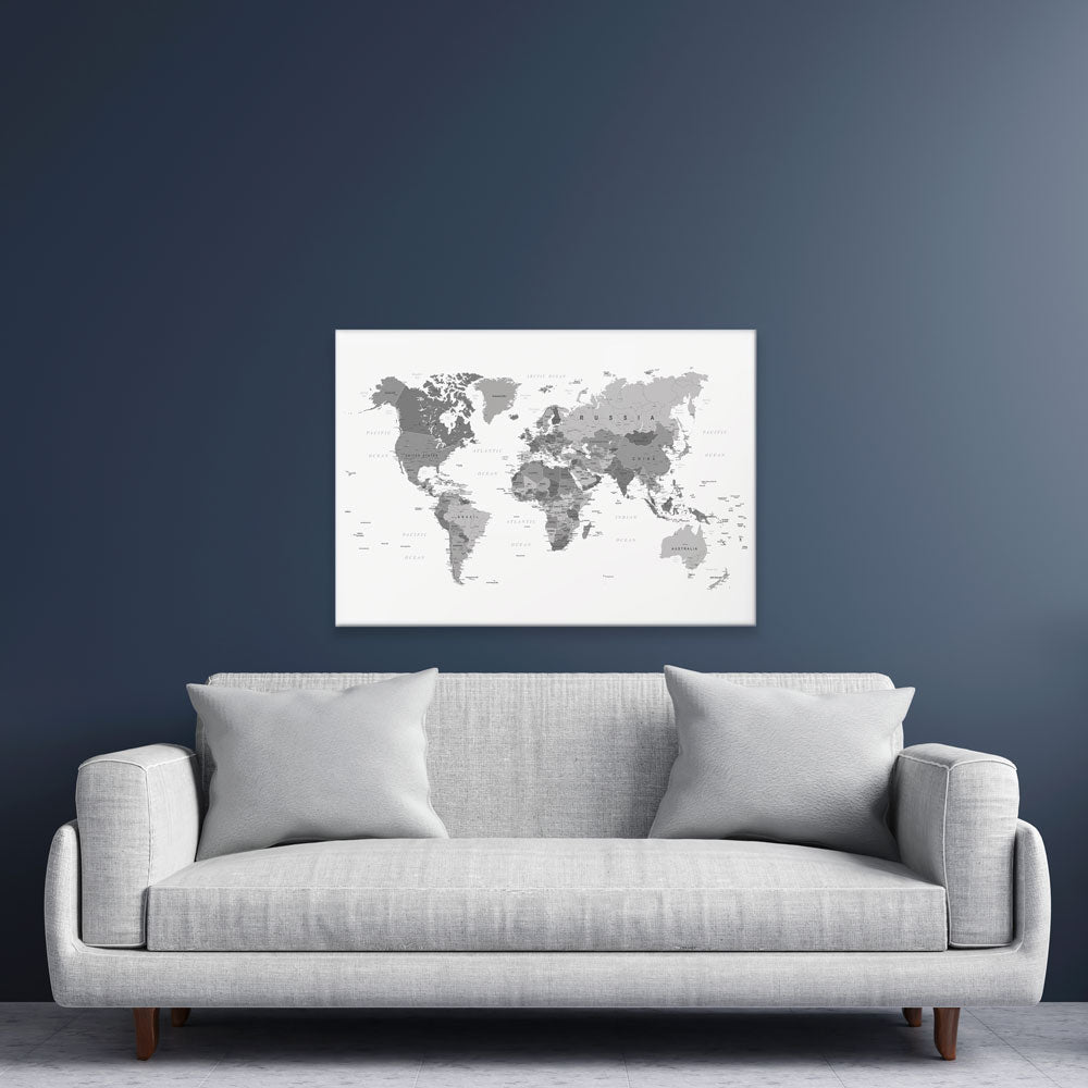 World Map Black And White Canvas Print