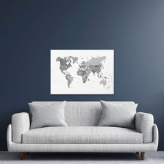 World Map Black And White Canvas Print