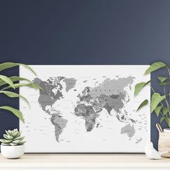 World Map Black And White Canvas Print