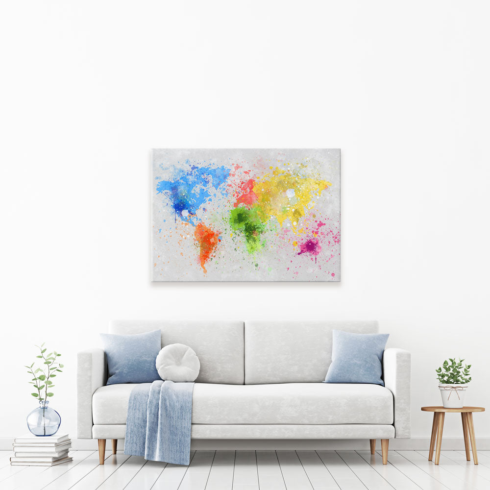 World Map Paint Splash Canvas Print