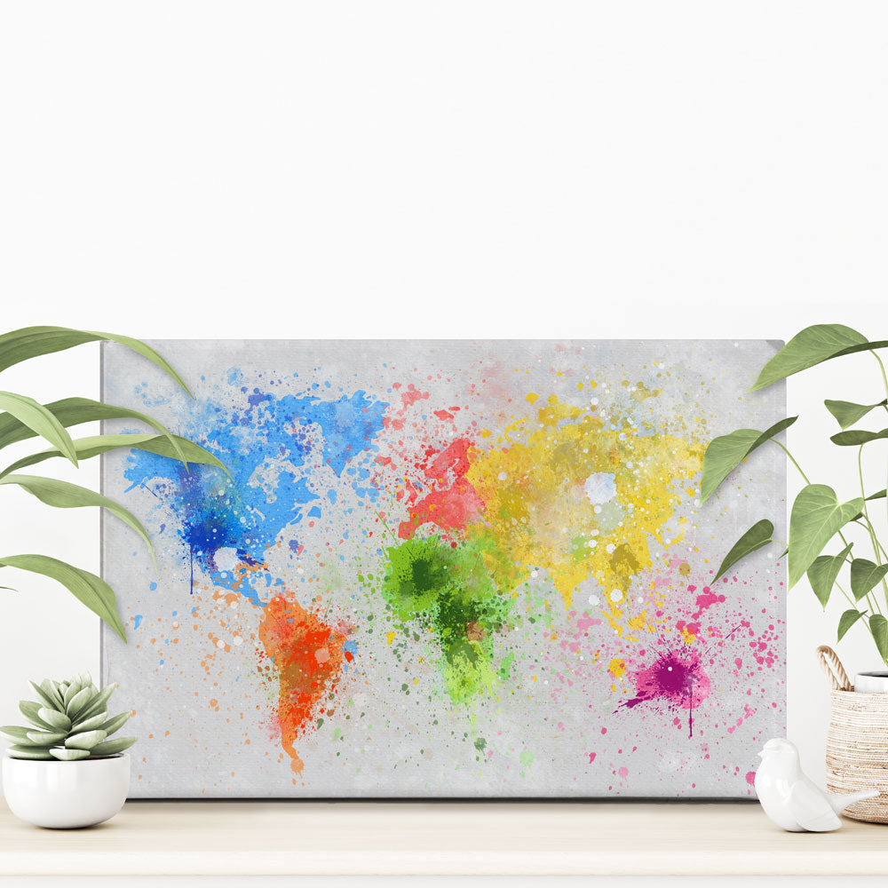 World Map Paint Splash Canvas Print